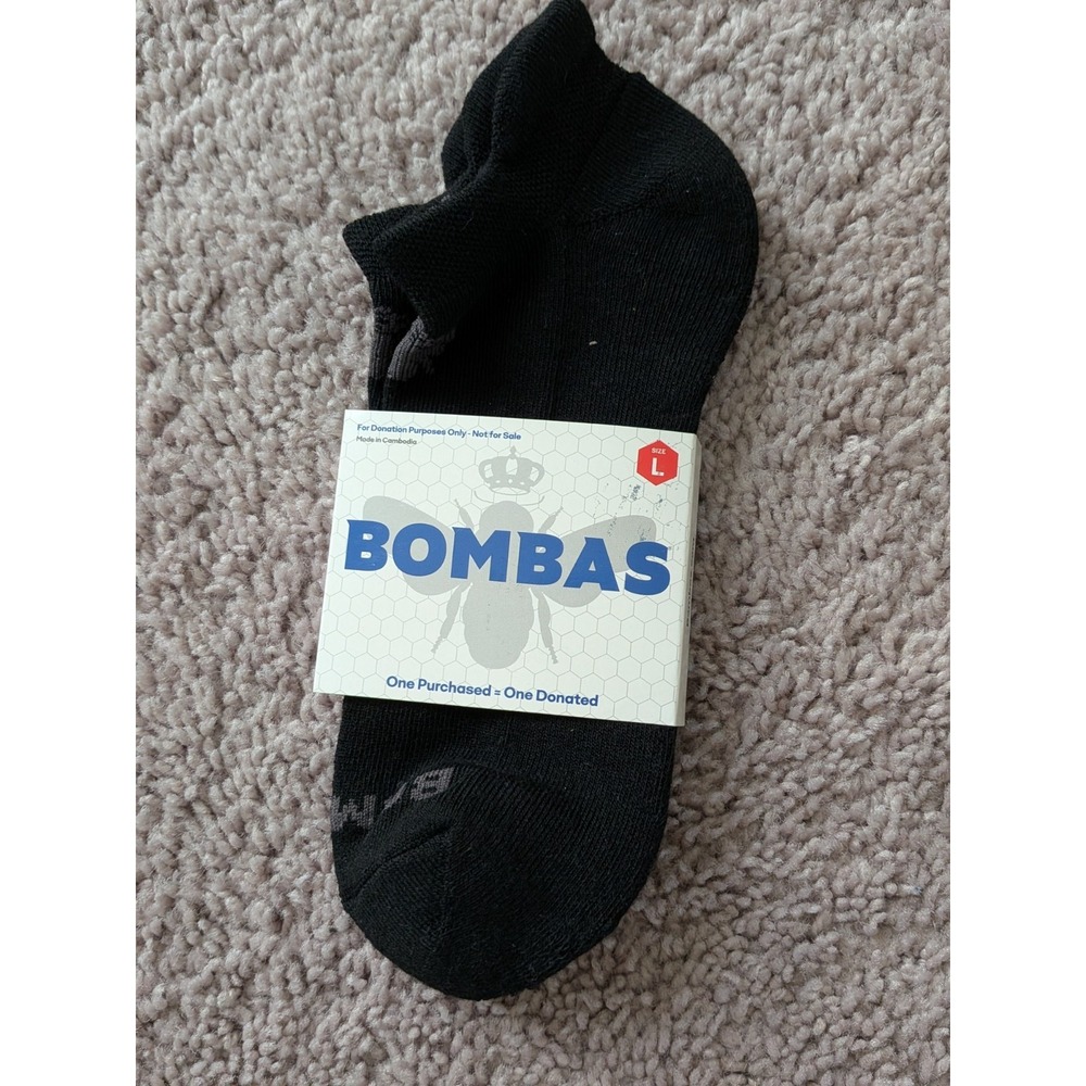 Bombas Crew Socks Unisex Size Large Black NWT Lightweight Athleisure